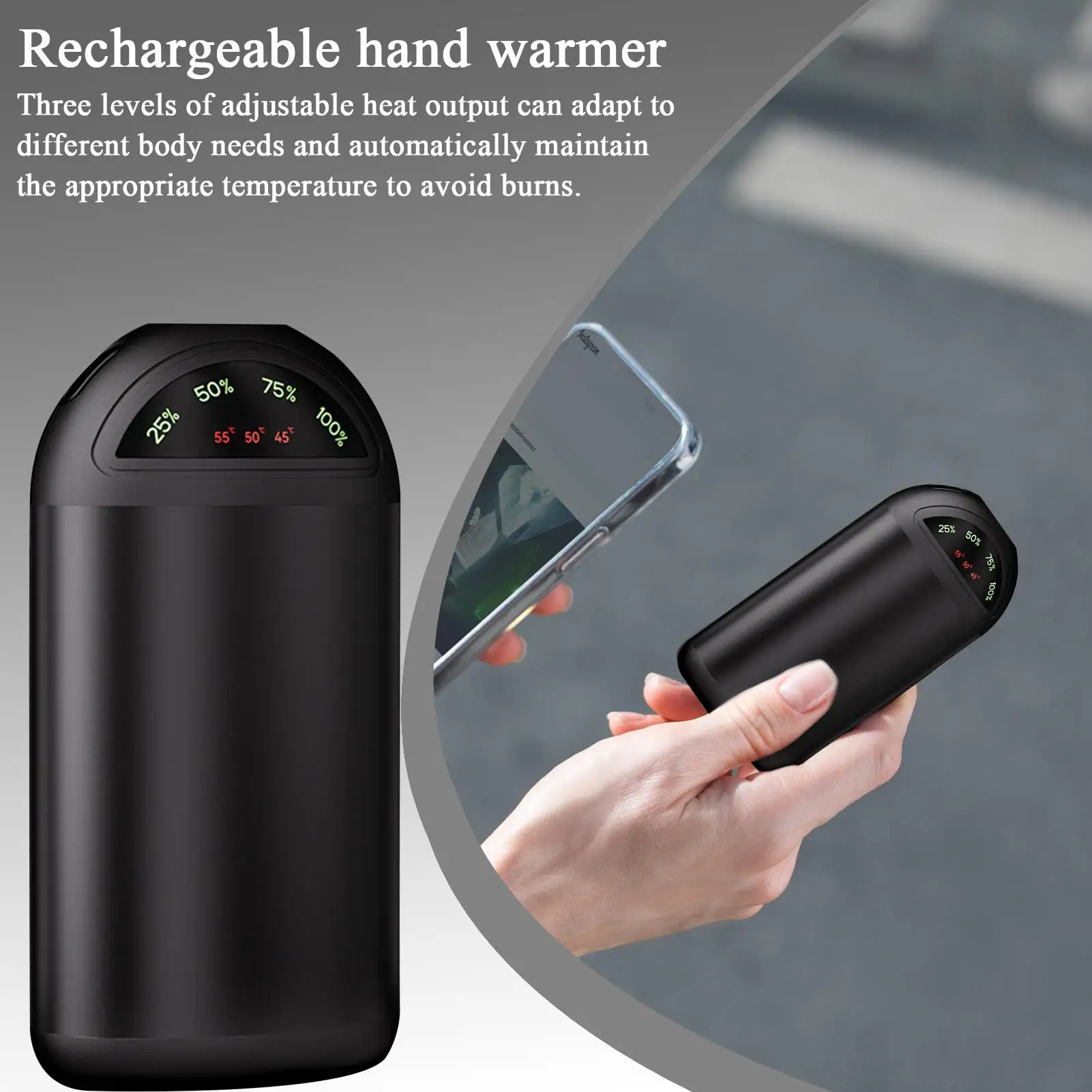 

3-Temperature Electronic Hand Warmer, 5000mAh Portable USB Heater with LED Light for Outdoor Winter Sports, Camping, Hiking