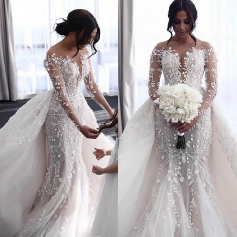 

Customized Exquisite White Tulle Wedding Dress Delicate Strapless Cap Sleeve Long Sleeve Bridal Gowns Fashion Bridal Party