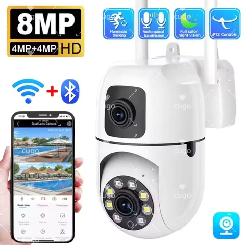 8MP IP Wifi Camera Dual Lens Security Wireless Outdoor Cameras Auto Tracking Two-way Audio HD Night Vision Home Baby Monitor