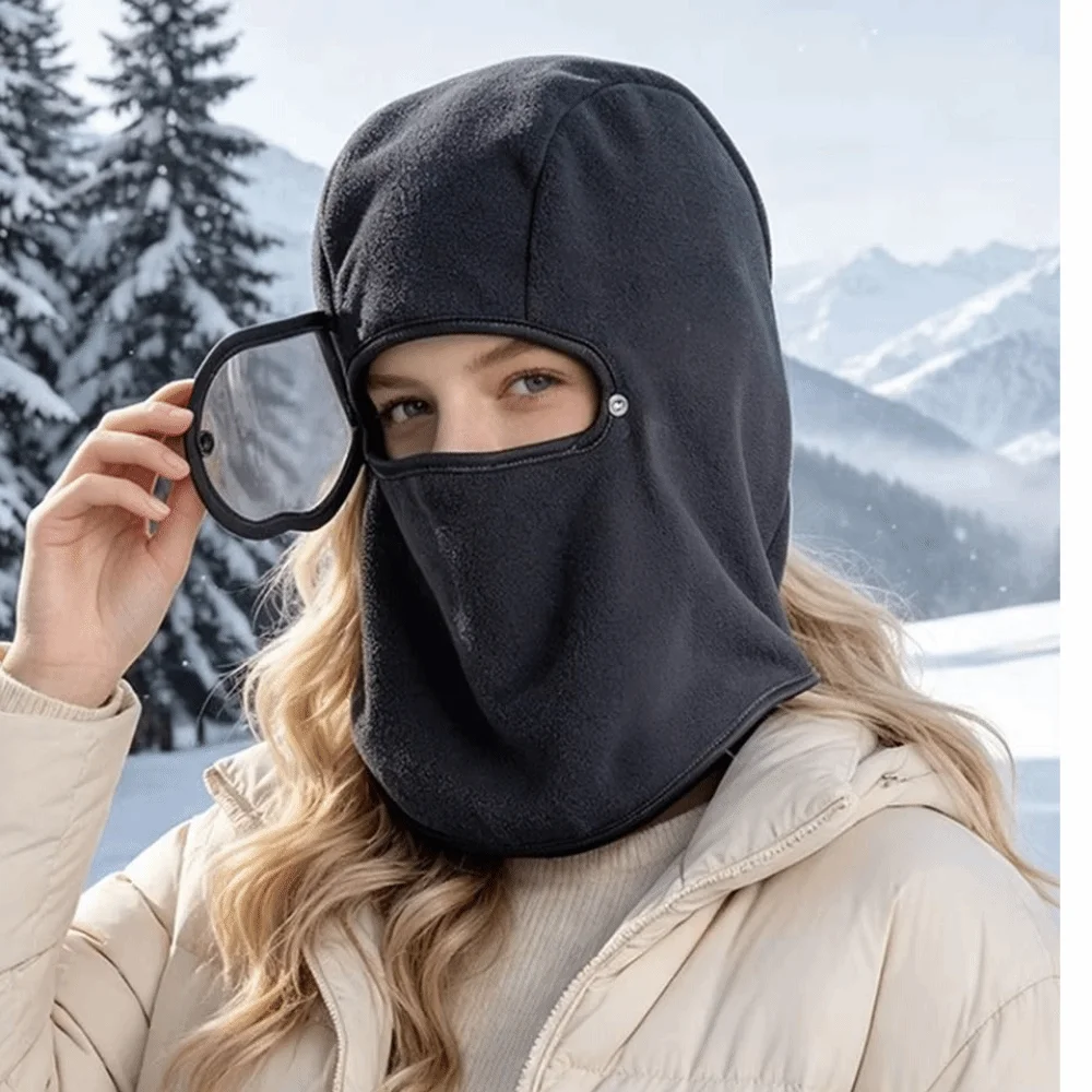 Soft Windproof Fleece Balaclava Hat Thickened Warm Winter Cycling Goggles Hood Clear Eye Shield Face Cover Helmet Hat Female