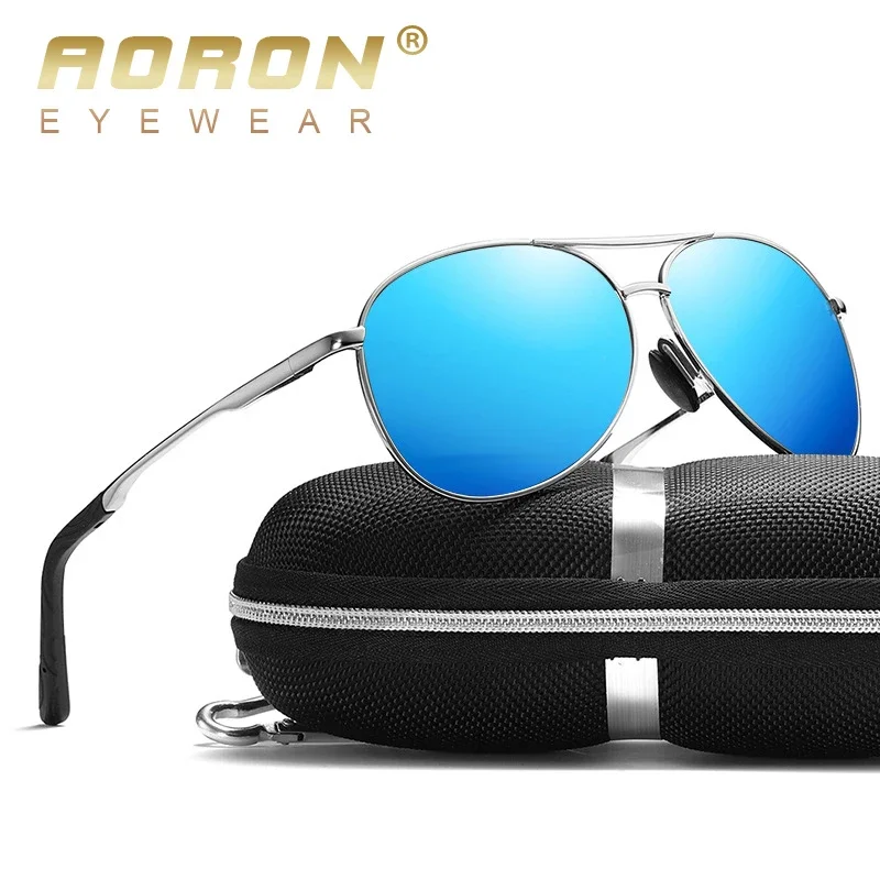 AORON New Polarized Men Sunglasses Classic Pilot Driving Sun Glasses Metal Frame Mirror Lens Sunglasses Men/Women