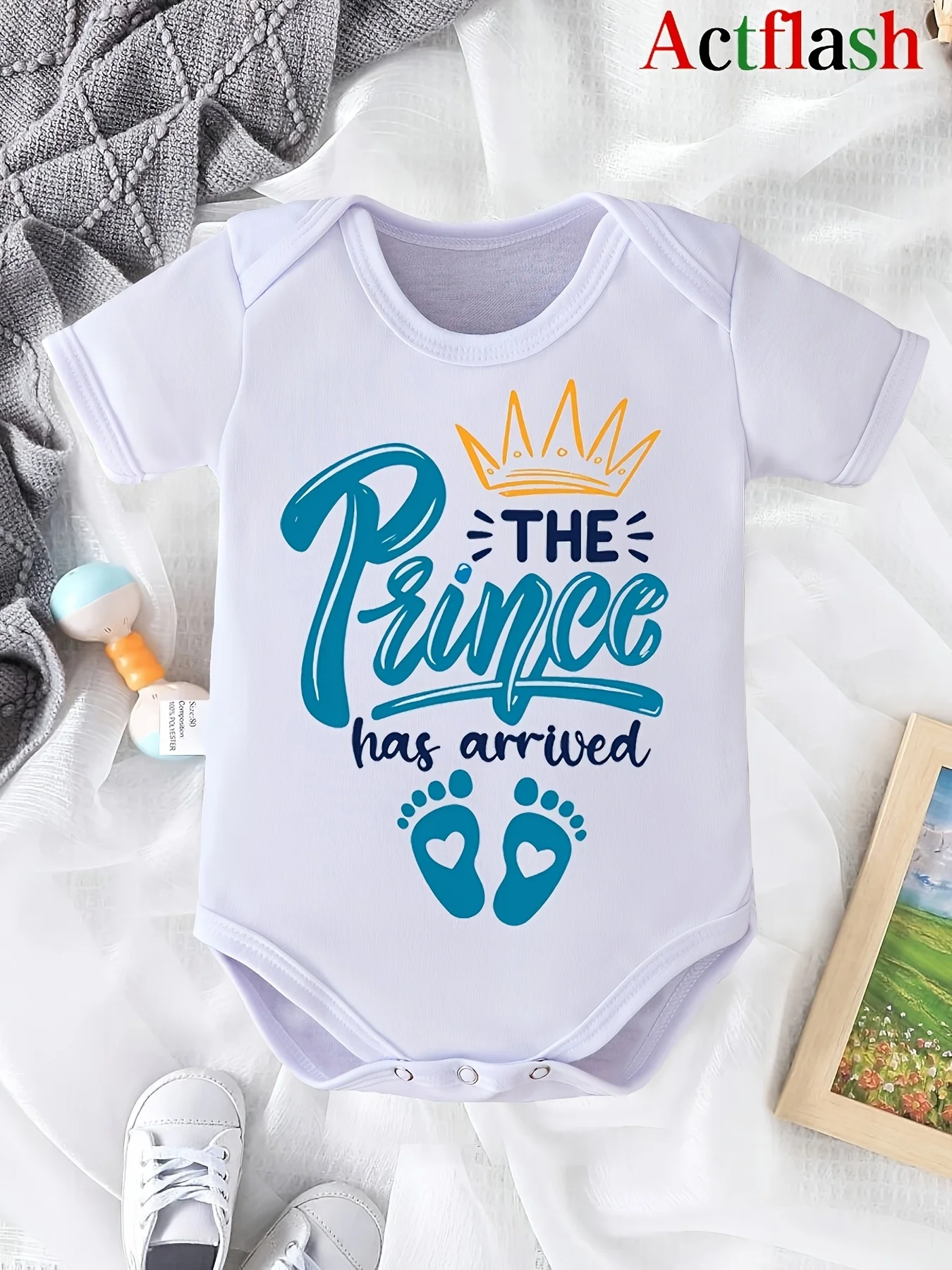 The Prince Has Arrived Pattern Baby Triangle Romper Cute Pattern Summer Short-Sleeved Newborn Jumpsuit Pregnancy Gift