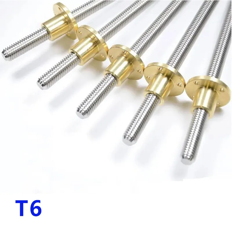 T6 Lead Screw 304 Stainless Steel Diameter 6mm Pitch 1mm Length 100/150/200/250/300/350/400/500/550mm Lead Screw with Copper Nut