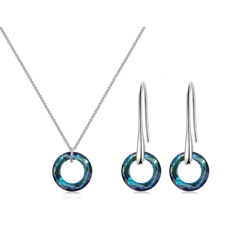 New Fancy Stone Circle Crystal Jewelry Sets Exquisite Fashion Cubic Zirconia Pendant Necklace Piercing Earring For Women Wedding