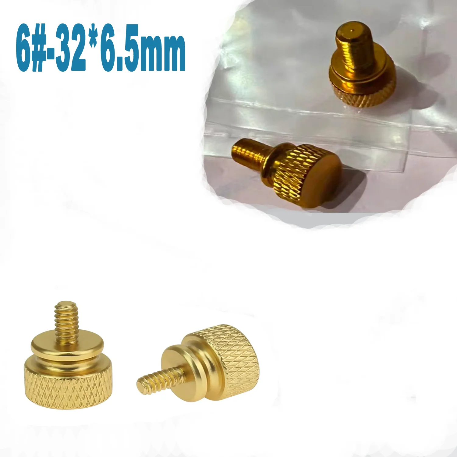 2~1000pcs 6#-32*6.5mm Gold Color Anodized Aluminum Computer Case Thumb Screws for Computer Case/Cover/Power Supply/Hard Drives