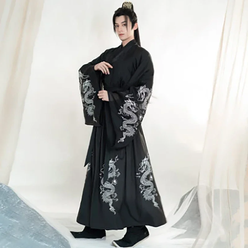 Hanfu Zwarte Sets Mannen Carnaval Halloween Cosplay Kostuum Hanfu Outfit Voor Mannen Grote Maat Plus Size 3XL Hanfu Mannen Oude Chinese