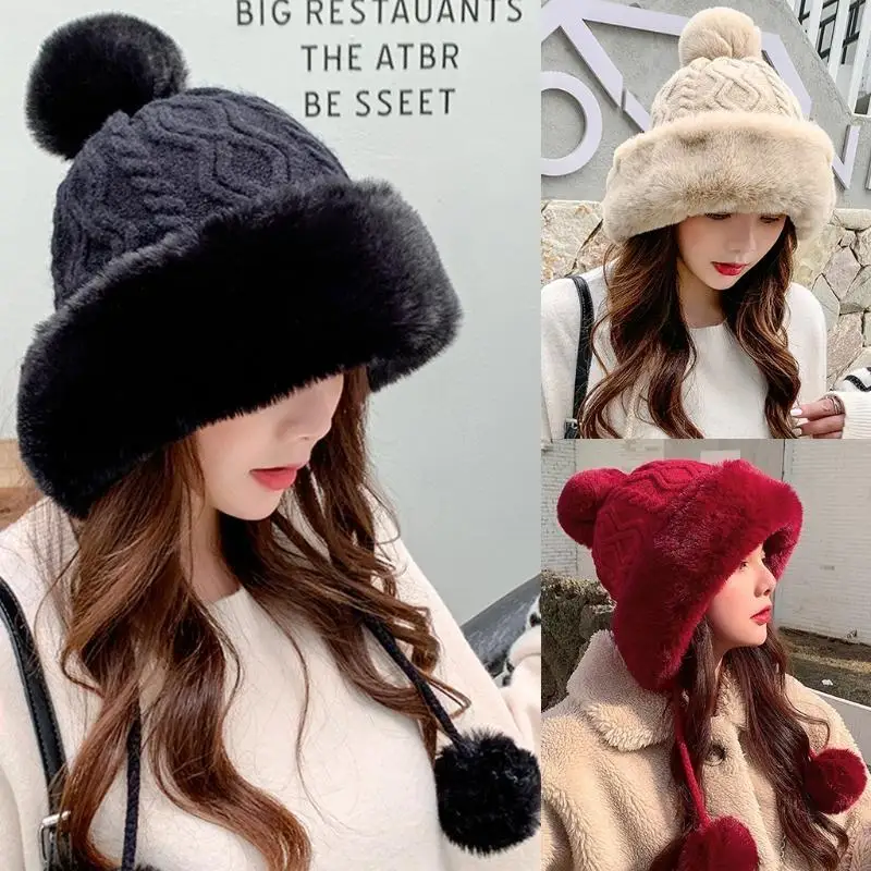 الحلو لطيف عادية الدافئة الباردة واقية قبعة صوفية موضة أفخم الكرة محبوك قبعة مع بوم بوم قبعة صغيرة للسيدات النساء