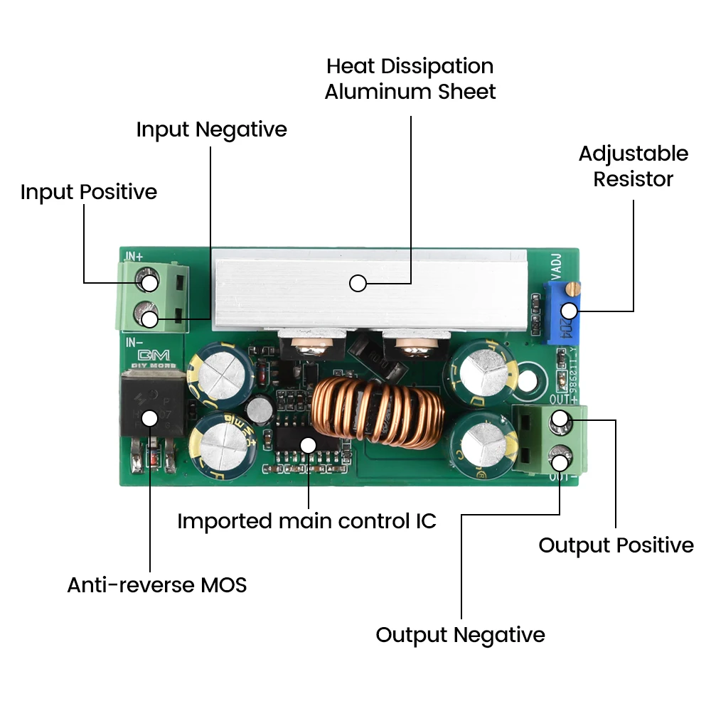 DC7V-60V to DC1.25-35V DC DC Adjustable Step-Down Module Conversion Module Aluminum Shell Buck Converter 10A MAX 15A