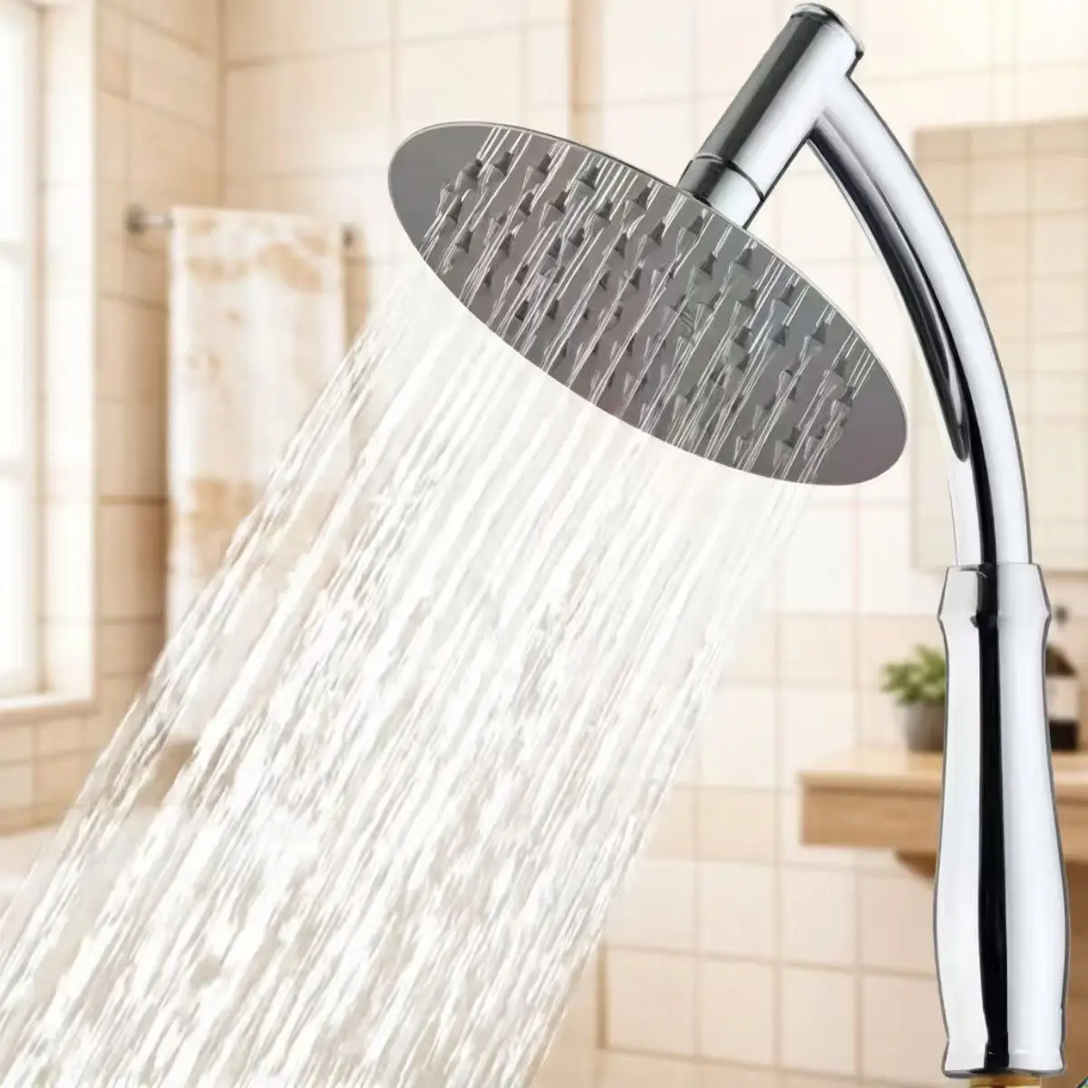 

High Pressure Rainfall Shower Head Stainless Steel Square Shower Head Extender Large Curved Shower Extension