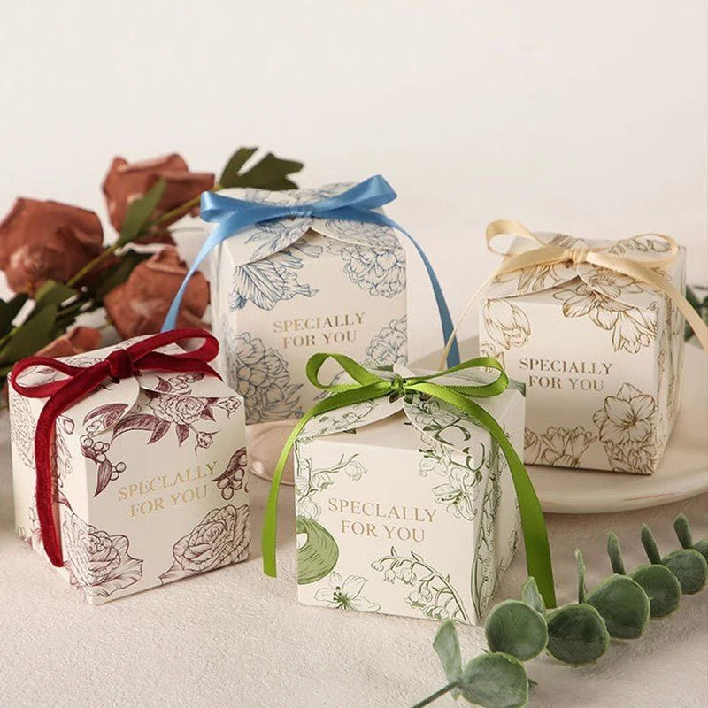Caja de regalo Simple de 10 Uds., caja de embalaje de regalo para muñeca con vela pequeña, cinta con lazo, caja de papel para fiesta de boda