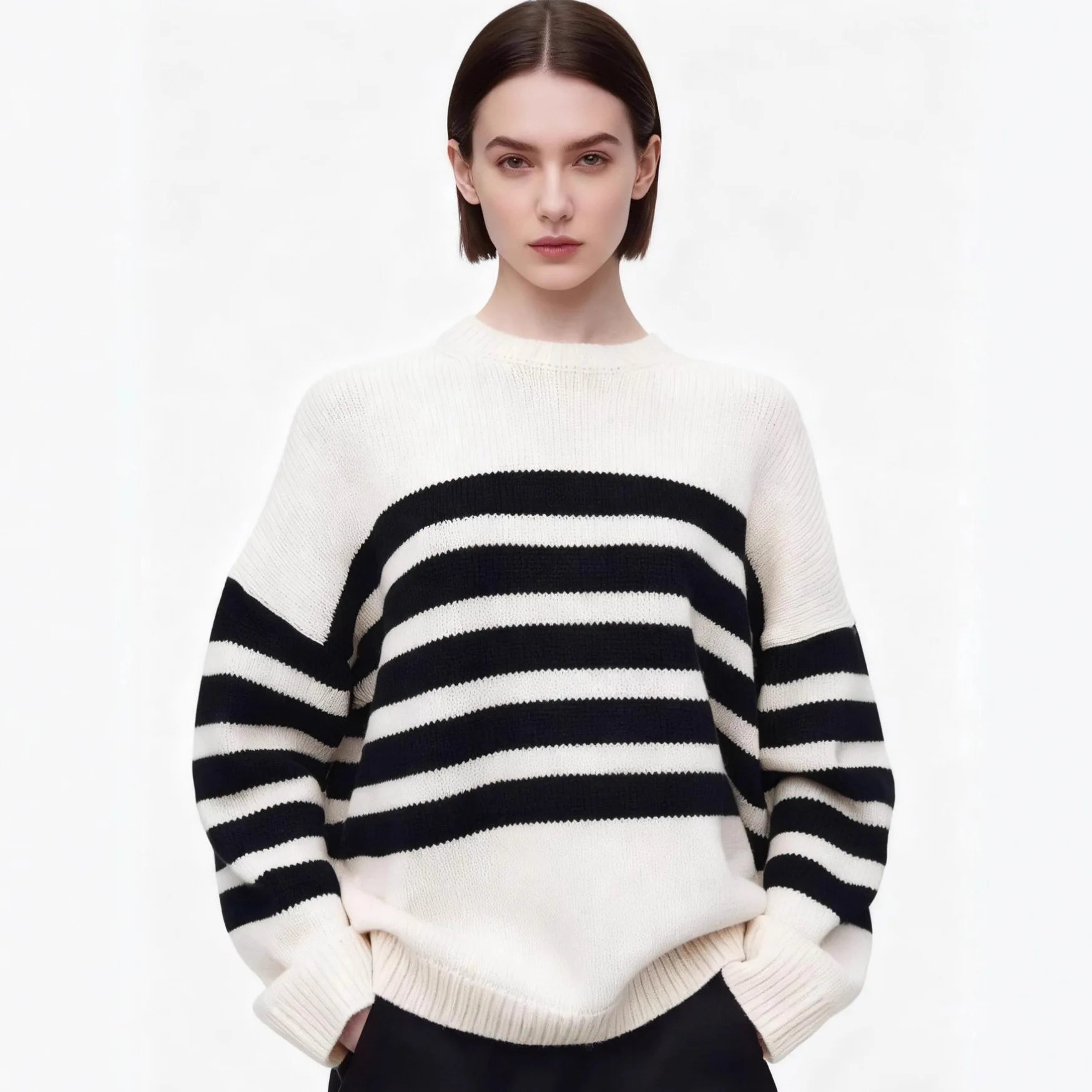 

High Version C*S Winter Top Nanyou Women's Clothing Lazy Style High-End Sweater Wool Striped Knitwear