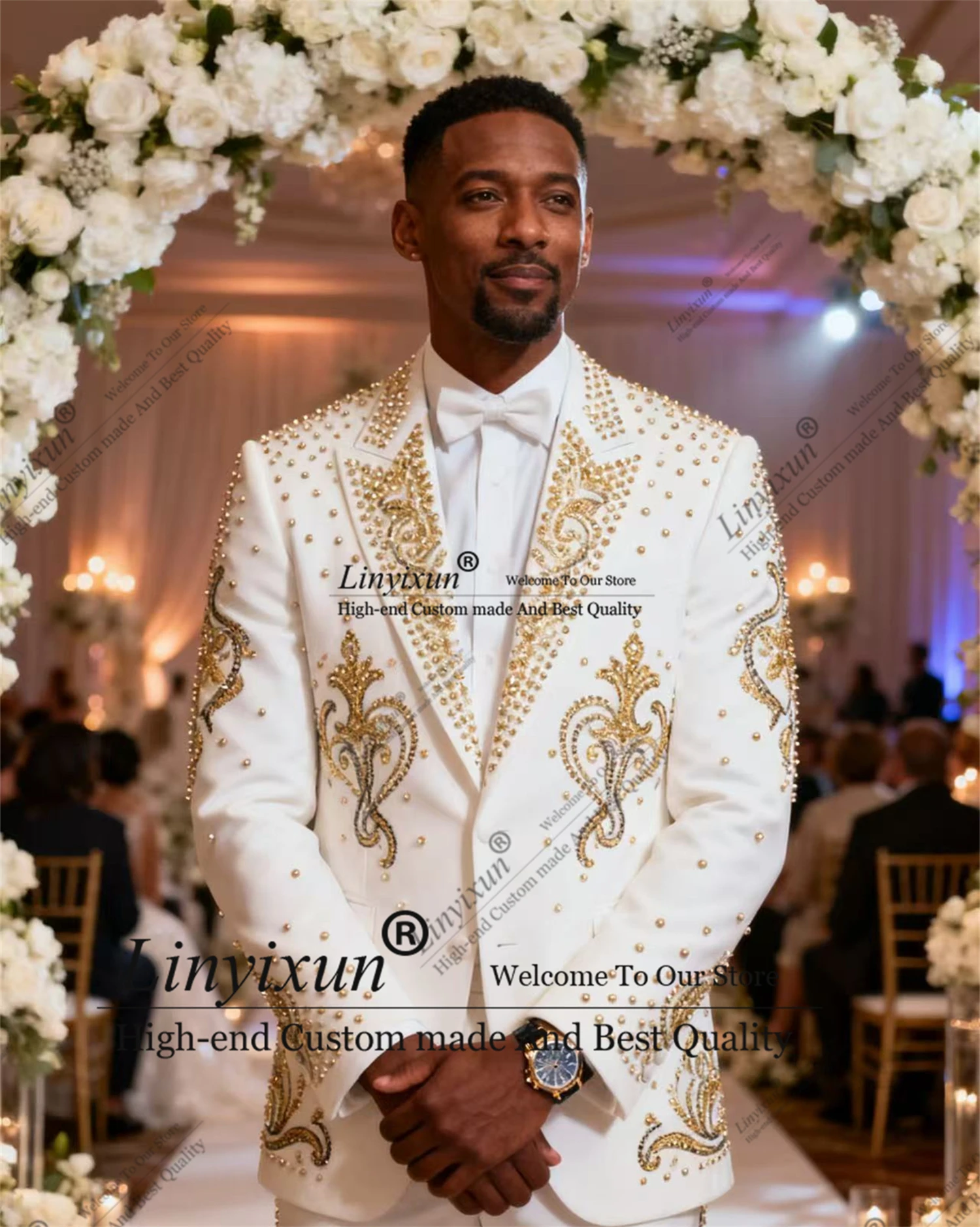 

Handsome Shiny Style Gem Men Suit Customized Peaked Lapel Wedding Tuxedos 2 Pieces Sets Groom Male Blazers Slim Fit Ropa hombre