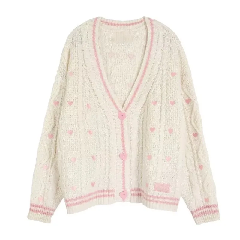 Cardigan tricoté en laine pour femme, pull polyvalent à manches longues, col en v, blanc, doux, automne hiver