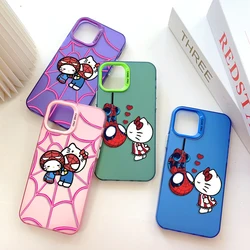 Spidermans Hello Kittys Phone Case for IPhone 13 12 11 15 14 Pro Max Plus Lens Creative Border Silver Plated Inside Hard TPU