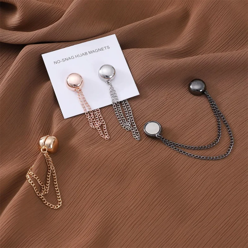 New round Alloy Magnetic Buckle Light Plate Chain Strong Magnetic Buckle Neck Clip Shawl Dual-Use Anti-Exposure Scarf Buckle