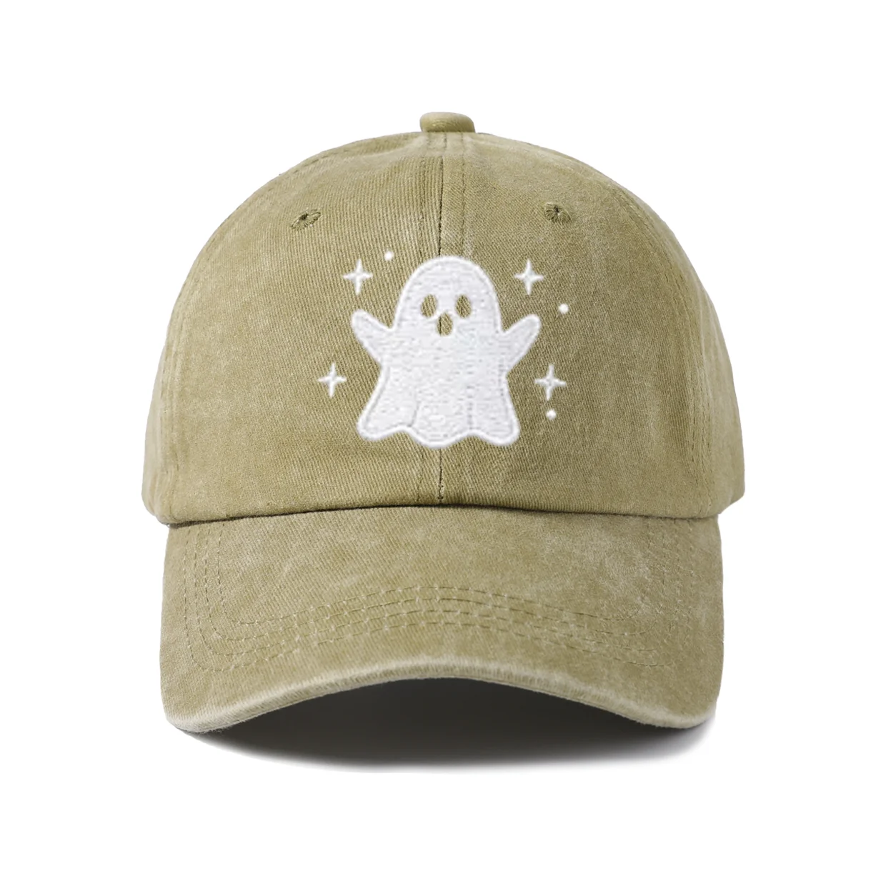 Sparkling Cute Ghost Graphic Baseball Cap, Vintage Washed Adjustable Unisex Dad Hat, Everyday Gift
