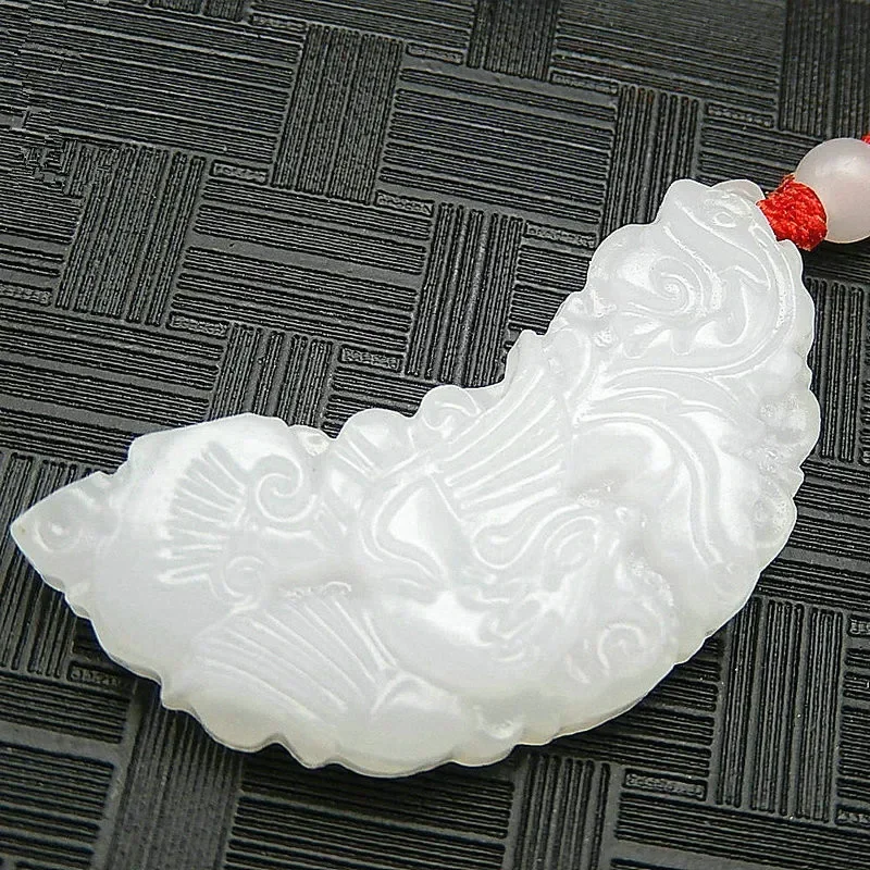 1 زوج الطبيعية الأبيض اليشم التنين والعنقاء قلادة عشاق الموضة قلادة مجوهرات هدايا لها حبل مجاني بالجملة