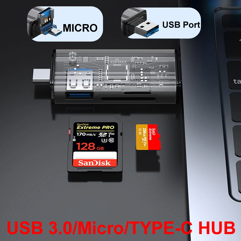 New USB 3.0/Micro/TYPE-C HUB OTG Card Reader U Disk Tf/Sd Flash Drive Memory Card for Phone Laptop pc Computer Docking Station
