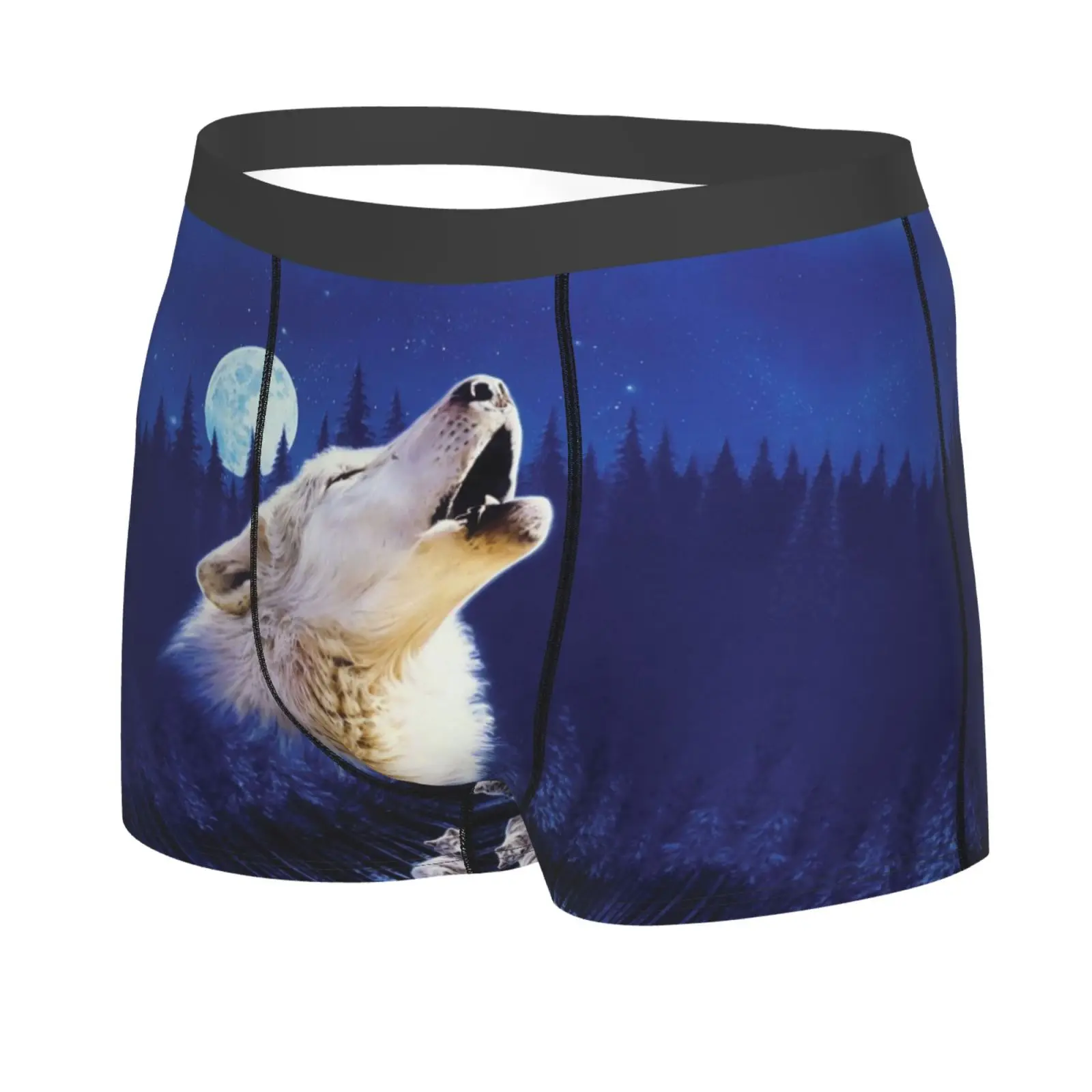Starry Night Wolf Pattern Print Men Underwear Boxers Men's Novelty Underpant Breathable Printed Male Underpants Man Boxer Briefs