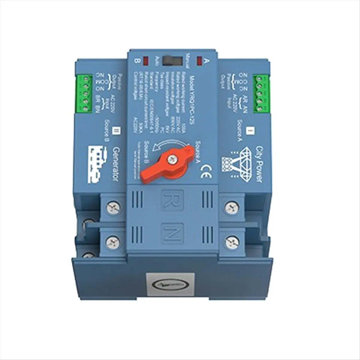 A99X ATS Dual Power Automatic Transfer Switch for Generator or PV to City Power Changeover Switch Generator 125A 2P