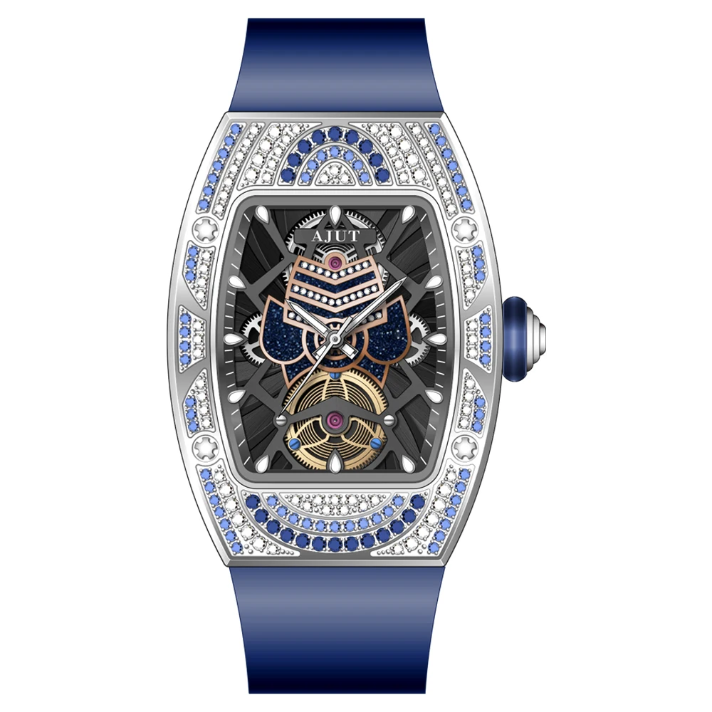 AJUT Orologi da donna al quarzo Orologi da polso al quarzo moda scheletro zaffiro Lunetta quadrata di lusso con zirconi 1118