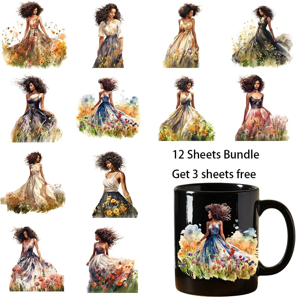 12 sheets bundle 4 inches Elegant woman UV Sticker Party DIY Decals 3D transfers uvdtf tumbler stickers 16oz uv dtf cup wraps