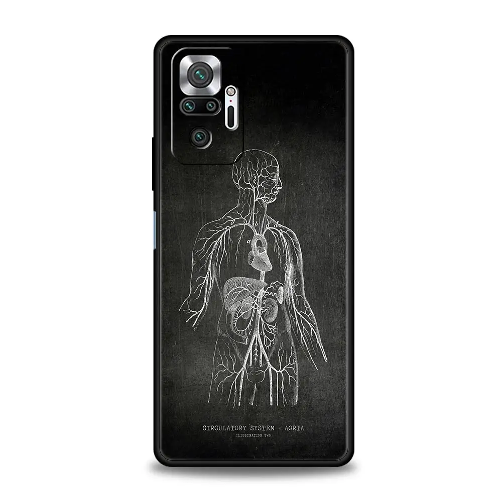 Phone Case For Xiaomi Redmi Note 13 12 5G 9S 9 8 10 11 Pro 9T 13C 12C 10C 9C 9A 7 Pro Soft Silicone Cover Chalkboard Anatomy