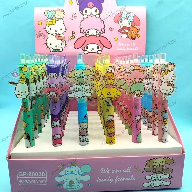 

48pcs/lot Kawaii Melody Press Gel Pens For Writing Cute Sanrio Kuromi 0.5mm Black Ink Neutral Pen Pochacco Office School Supply