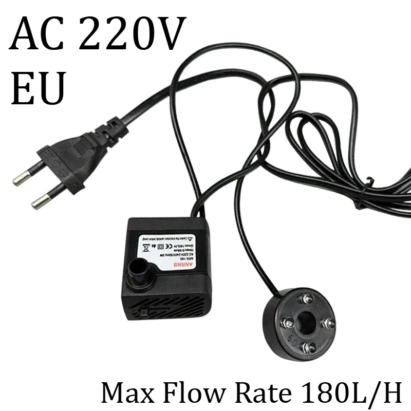 Submersible Pump 220V 3W Maximum Flow 180L/H Four LED Lights Aquarium Fish Tank Pond Luminous Fountain Water Pump EU Plug