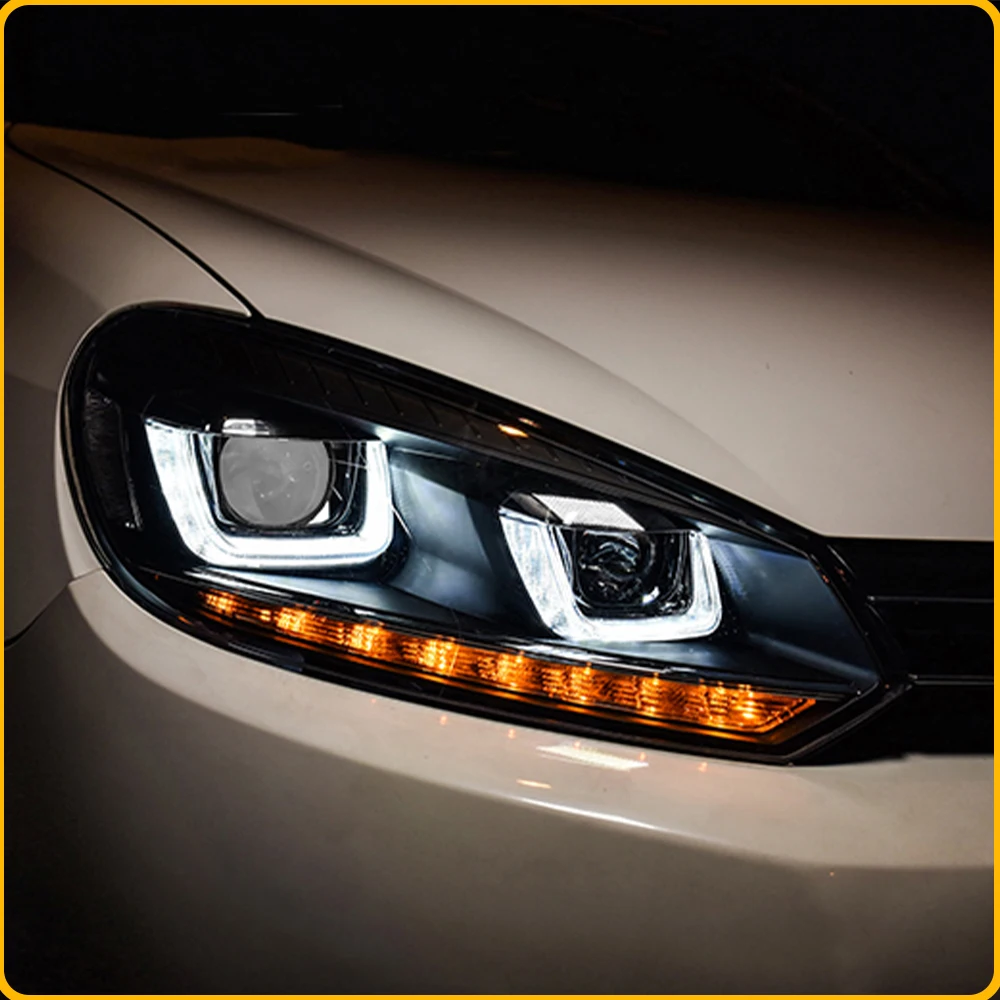 Car Front Lamps For VW Golf 6 2009-2012 Upgrade Double U Style Projector Lens Auto LED Headlight Assembly Plug and Play Car Tool