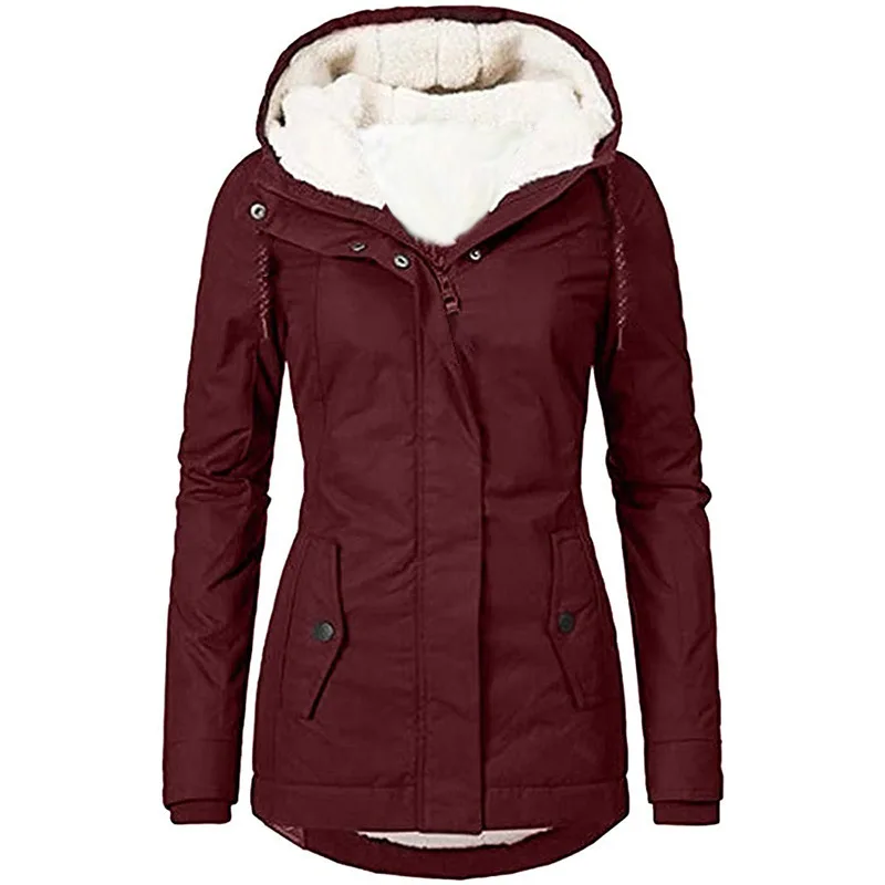 Cappotto invernale caldo Outwear 2024 Nuova giacca invernale da donna Parka caldo con cappuccio cappotti di peluche spessi giacca di cotone medio-lunga femminile