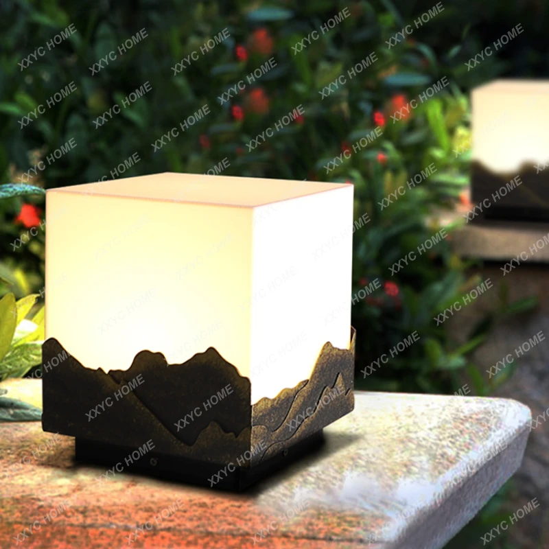 

Carved into New Chinese Style Pillar Lamp Outdoor Waterproof Villa Garden Landscape Solar Energy