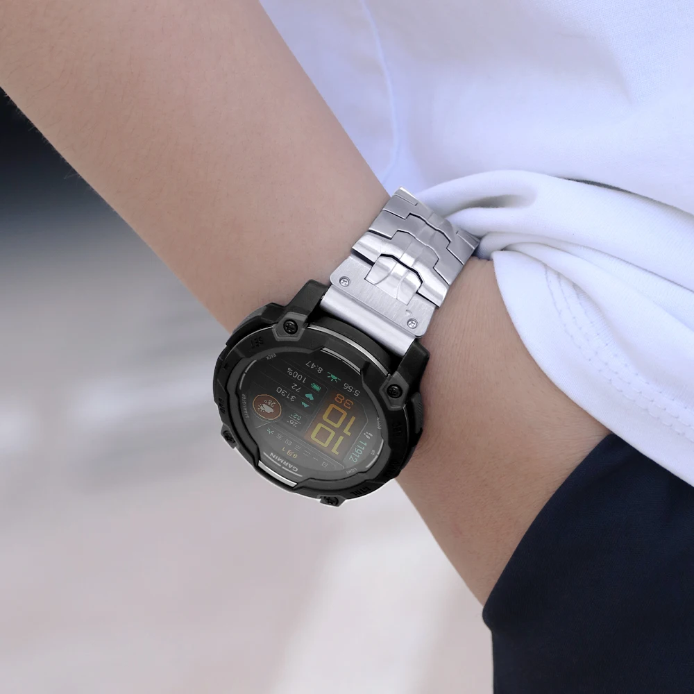 QuickFit 22 مللي متر 26 مللي متر حزام (استيك) ساعة ل Garmin Fenix 8 47 مللي متر 51 مللي متر 7 7X 6 6X 5 5X/Epix Pro/Enduro 3 سوار معدني حزام الفولاذ المقاوم للصدأ