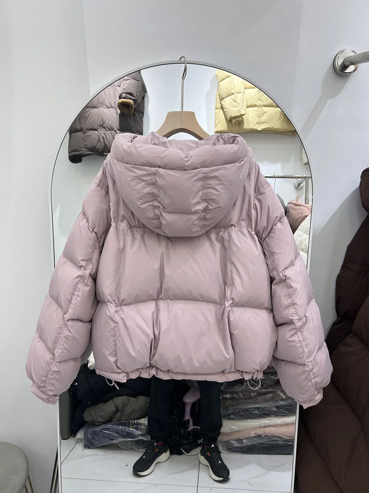 سترة نسائية قصيرة بغطاء للرأس بتصميم عصري فضفاض من ريش البط الأبيض سترة عصرية لشتاء 2025 معطف جديد غير رسمي متعدد الاستخدامات #6