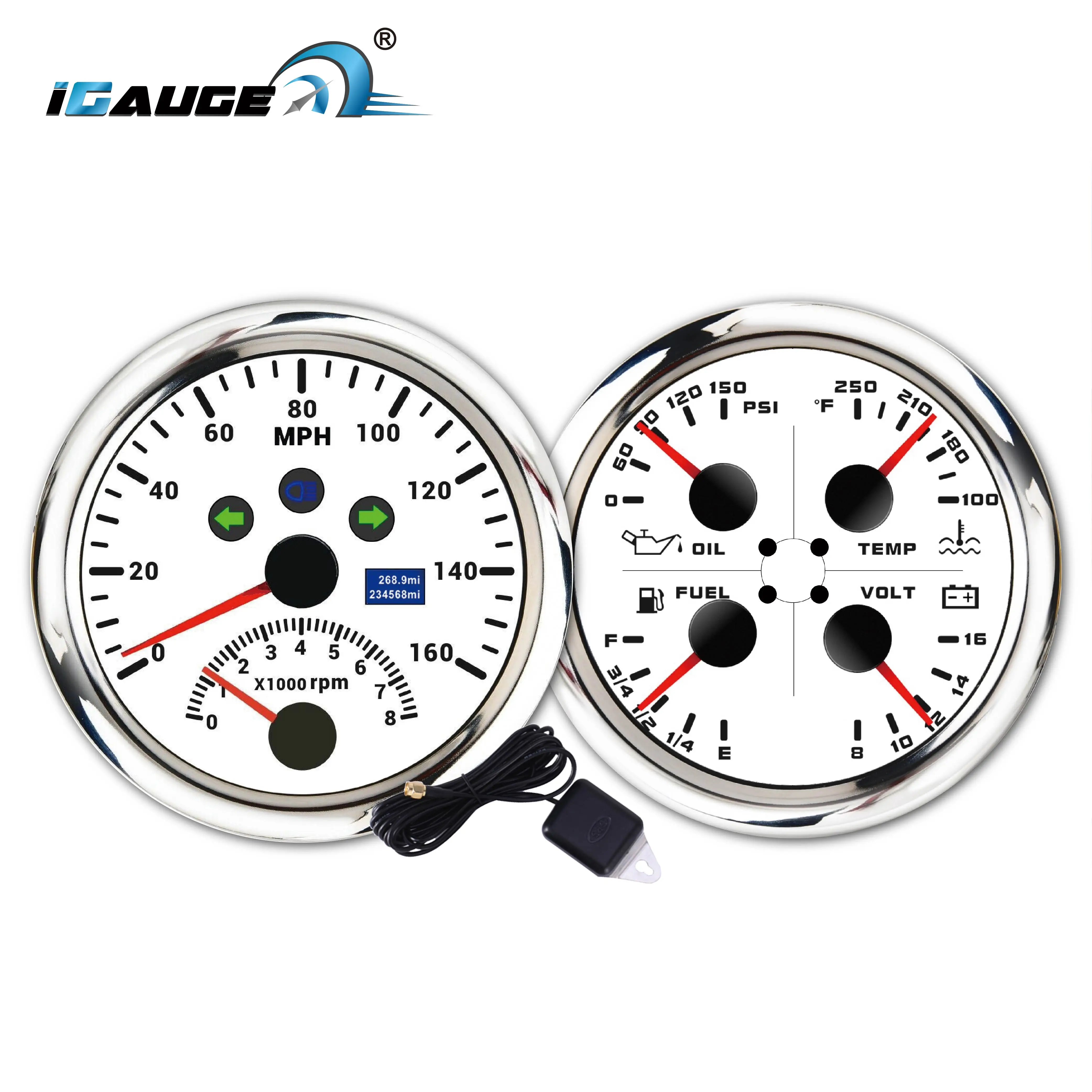 85mm Electrical 2 Gauge Set W GPS Speedometer ODOMETER Tachometer Water Temp Oil Pressure Fuel Level Volt Meter Marine Gauge Car