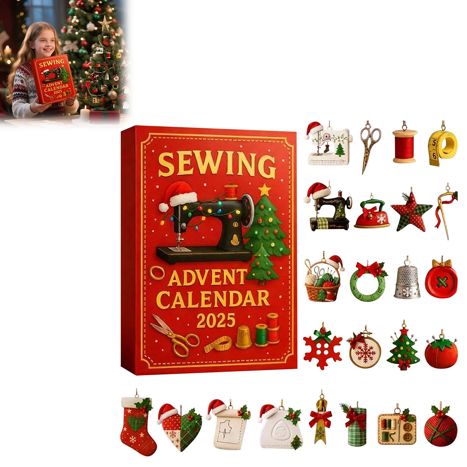 Minuterie de cuisine pour chat, calendrier de l'avent à coudre, 2025 – 24 jours de surprises pour les amateurs de couture |   Minuterie festive de 4 minutes
