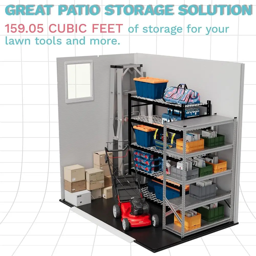 Light Gray 6x4 Outdoor Plastic Shed with Floor, Waterproof Storage for Garden Tools, Lockable Door & Window