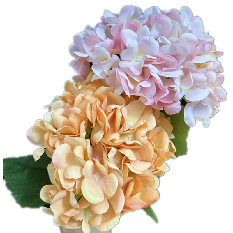 فرع زهرة هدرانج صناعية مع أوراق خضراء 90 بتلات نبات هدرانج حريري 22 لونًا لتزيين حفلات الزفاف والفنادق والمنازل