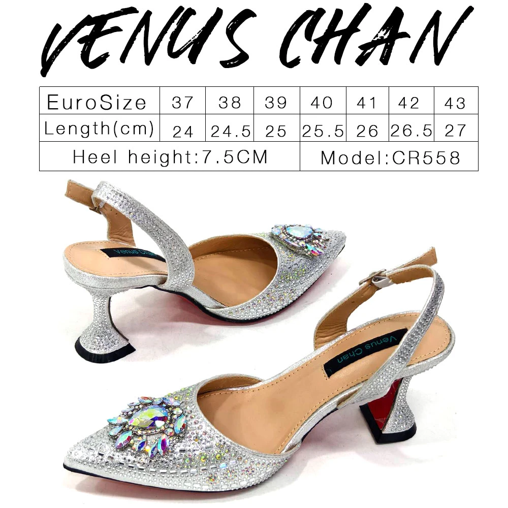 Venus Chan-Girly Style Pointed Toe Wedding Shoes and Bag Full Diamond Decoration Metal Closure Bag Italian Design 2024