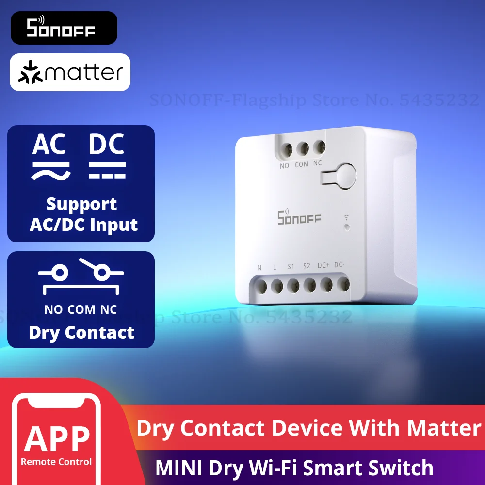 SONOFF MINI-D Wi-Fi Smart Switch First MINI Dry Contact Relay Device with Matter Supports AC/DC Power Supply Contactor Control