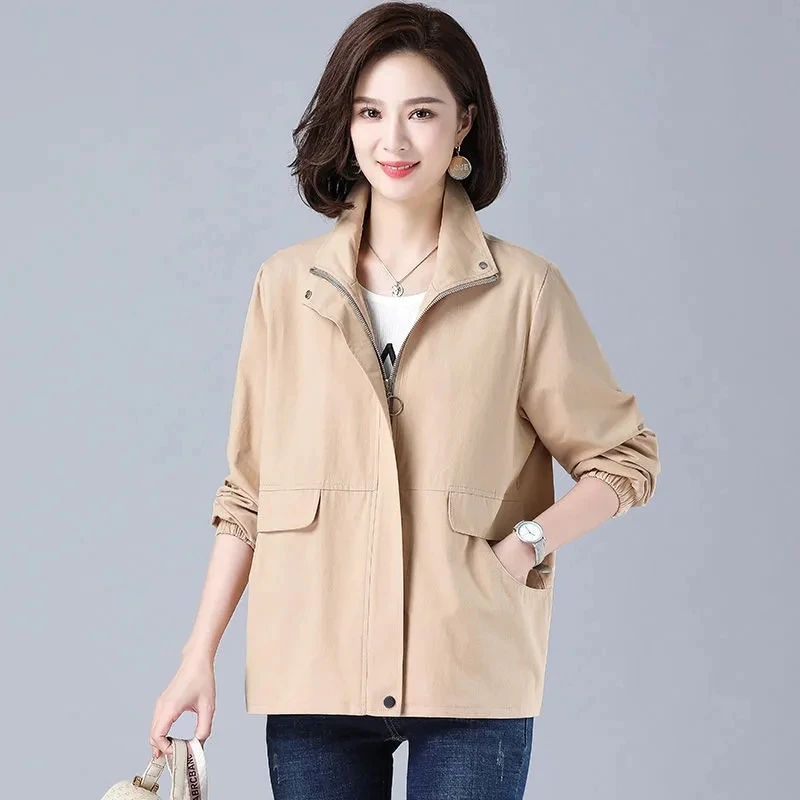 2022 Fashion 5XL Mother's Spring&Autumn Coat  Women's Windbreaker Stand Collar Female's Casual Jacket Tops Elegant Cardigan