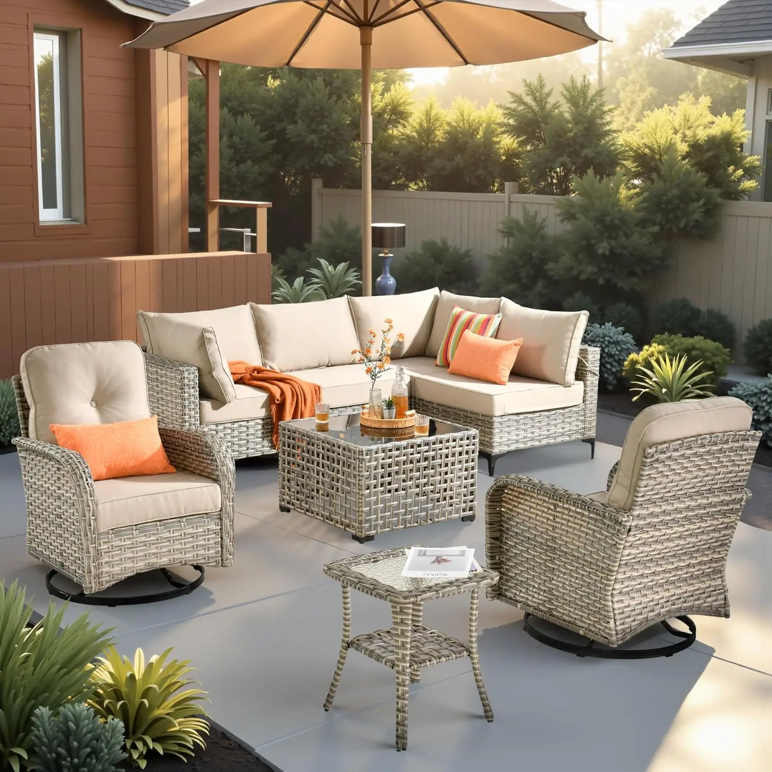 *u-Outdoor Sectional Patio Furniture Set,8 Pieces Wicker Conversation Sets L Shaped Couch,Out Door Sofa Outside, Customized
