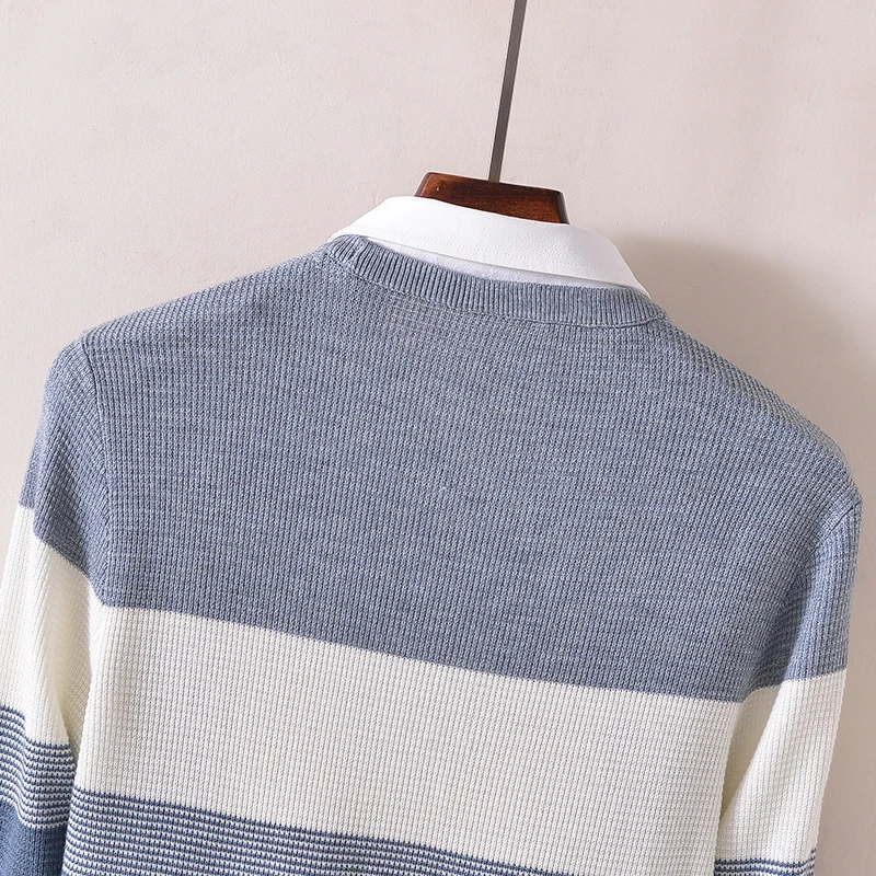 

New Autumn Faion Men's Knitted irt Collar Sweater Color Blo Casual Long Sve Knitwear Comfortable Breathable Pullover