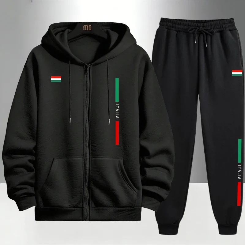 

Italy Fashion Men's Set Zipper Outerwear and Sweatpants Autumn Winter Daily Casual Sports Hoodies Outfit Urban Trendy Tracksuits