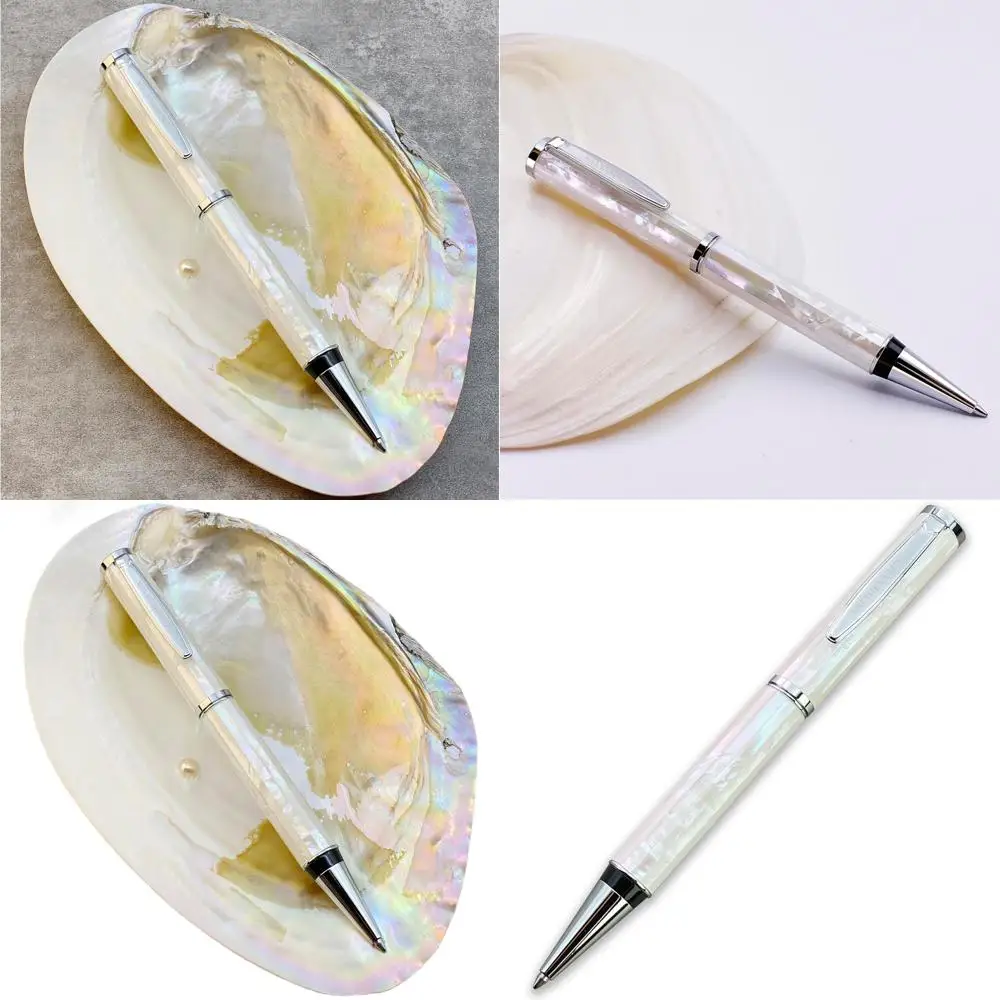 

Elegant Handmade Pearl Ballpoint Pen with German P900M 1.0mm Refill, Prestigious White Shell Writing Instrument in Deluxe Gift B