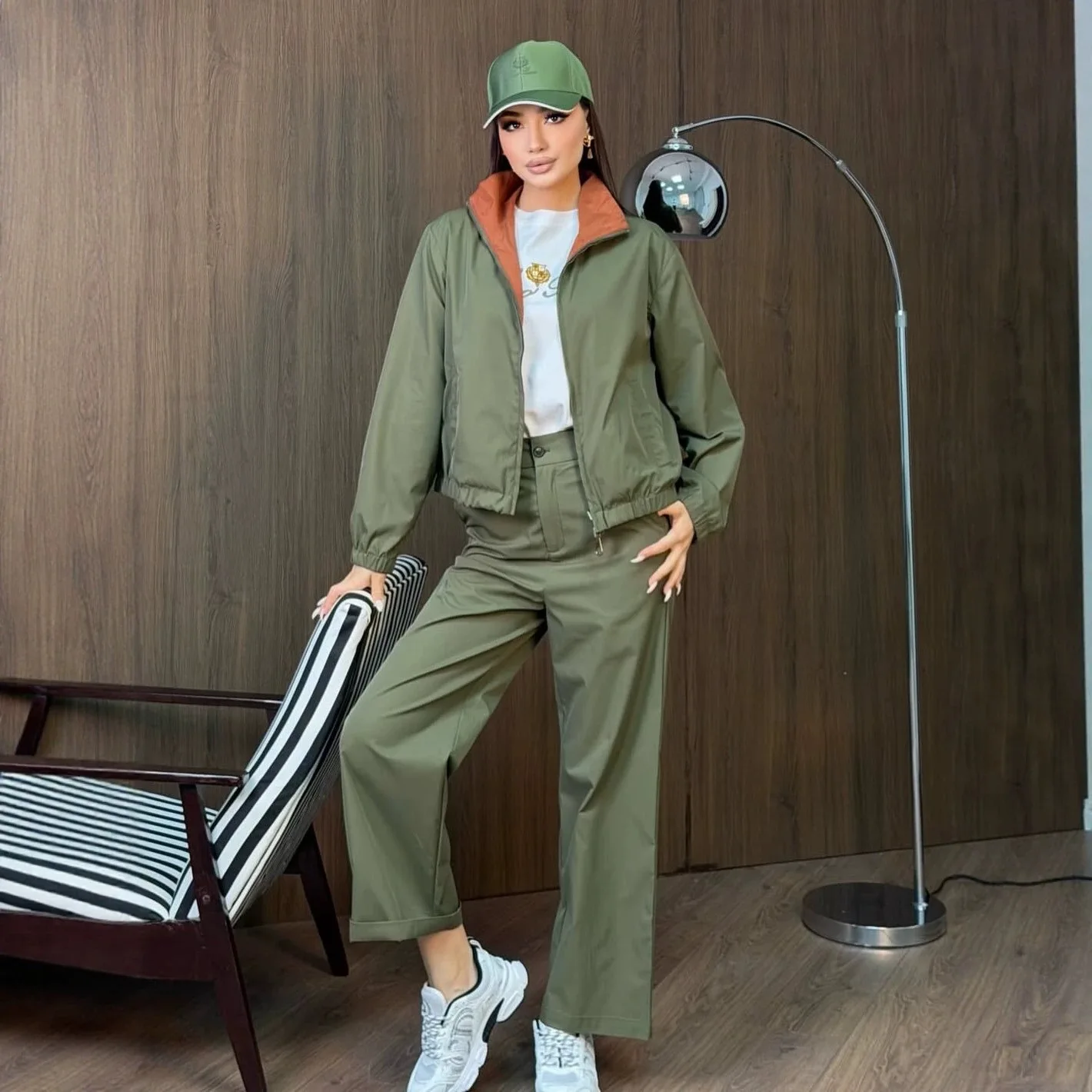 Women Pant Set 2 Piece Sets Solid Work Turn Down Collar Full Sleeve Jacket Zipper Ankle Length Straight Pants Y2k Streetwear