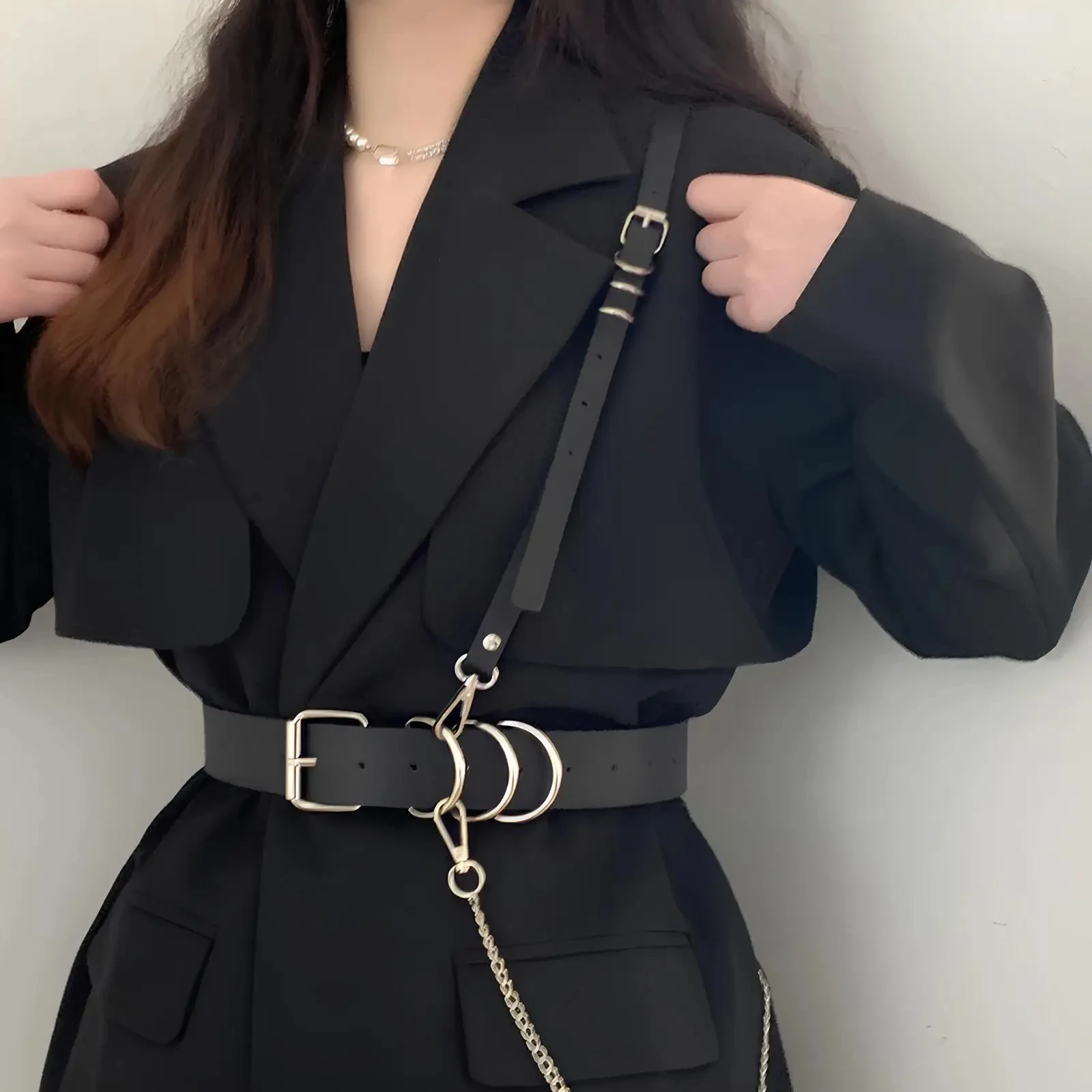 Women Fashion Leather Waist Belt Shoulder Belt Decorative Harness Harajuku Straps Gothic Belt Clothing Accessorie