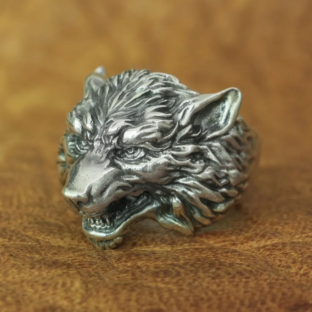 925 Sterling Silver Details Wolf Ring Punk Jewelry Ring TA163 US Size 7~15 BZ