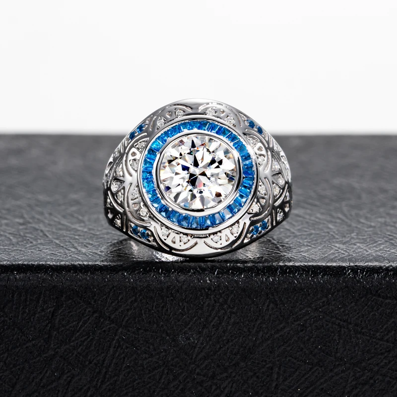 MossanRappr 3ct D اللون مويسانيتي الرجال خاتم الماس 925 فضة خمر الفاخرة الهيب هوب خواتم غرامة مجوهرات للرجال والنساء