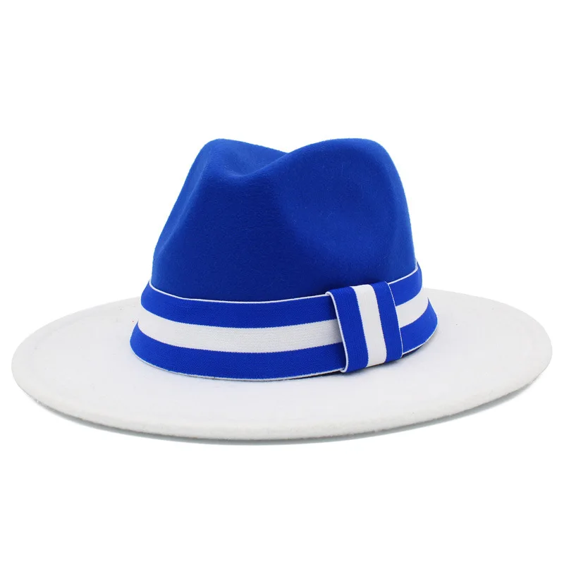 Women's Fedora Hat Gradient Color Wide brim Elastic Ribbon Autumn and Winter Men's Vintage Fashion Tie Dyed Felt Jazz Panama Hat